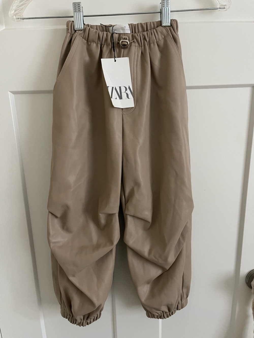Zara Taupe Faux-Leather Joggers